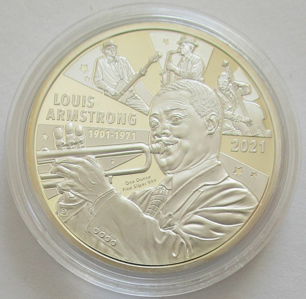 Barbados 5 Dollars 2021 Louis Armstrong 1 Oz Silver MagoMuenzen, 69,00