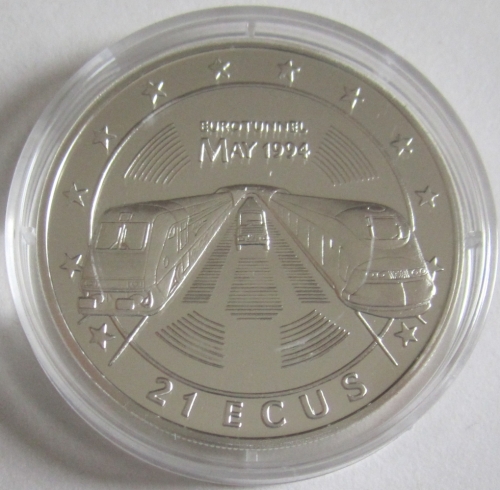 Gibraltar 21 ECU 1994 Channel Tunnel Trains Silver