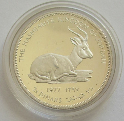 Jordan 2.50 Dinars 1977 15 Years WWF Sand Gazelle Silver Proof