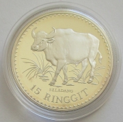 Malaysia 15 Ringgit 1976 15 Years WWF Gaur Silver Proof