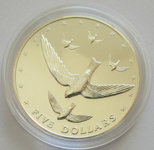 Cook Islands 5 Dollars 1977 Wildlife Atiu Swiftlet Silver BU