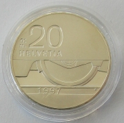 Switzerland 20 Franken 1997 150 Years Railway Silver BU
