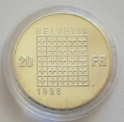 Switzerland 20 Franken 1998 200 Years Helvetic Republic Silver BU