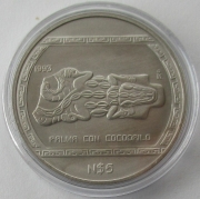 Mexico 5 Nuevos Pesos 1993 Pre-Columbian Era Palma con Cocodrilo 1 Oz Silver