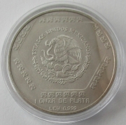 Mexico 5 Nuevos Pesos 1994 Pre-Columbian Era Mascaron del Dios Chaac 1 Oz Silver