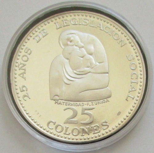 Costa Rica 25 Colones 1970 25 Years Social Legislation Silver