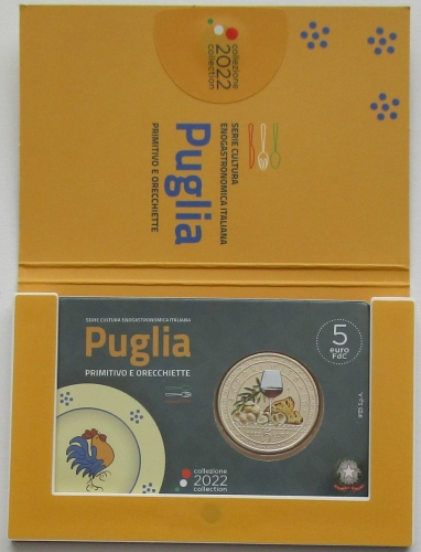Italien 5 Euro 2022 Gastronomie Puglia Primitivo & Orecchiette