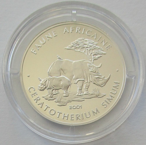 Chad 500 Francs 2001 Wildlife Black Rhinoceros Silver
