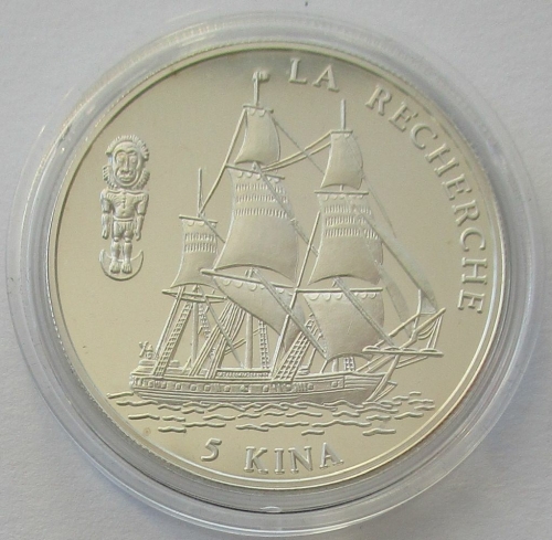 Papua New Guinea 5 Kina 1997 Ships La Recherche Silver