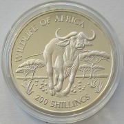 Tanzania 200 Shillings 1997 Wildlife Cape Buffalo Silver