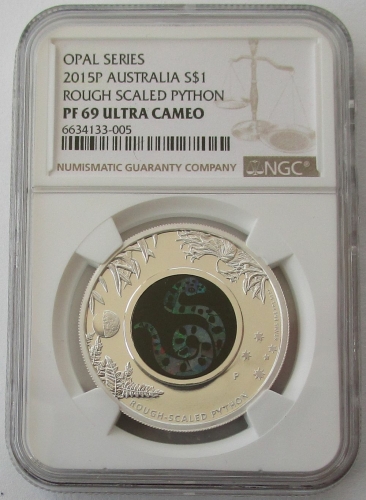 Australia 1 Dollar 2015 Opal Rough-Scaled Python NGC PF69 Grade 1 Oz Silver