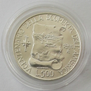 Italy 500 Lire 1991 500 Years America Silver BU