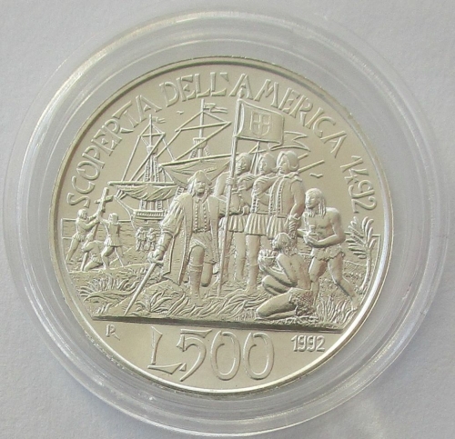 Italy 500 Lire 1992 500 Years America Silver BU