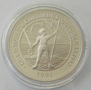 Bahamas 5 Dollars 1991 500 Years America Columbus with Flag Silver Proof