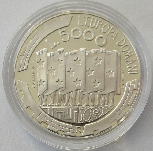 San Marino 5000 Lire 1999 Europa Flag Silver