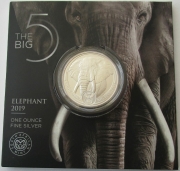 South Africa 5 Rand 2019 Big Five I Elephant 1 Oz Silver