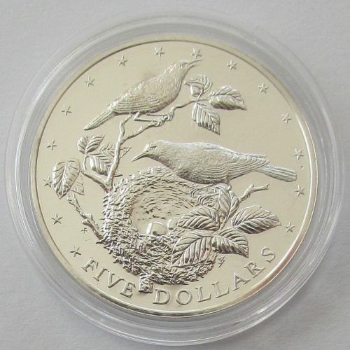 Cook-Inseln 5 Dollars 1978 Tiere Mangaia-Rohrsänger BU