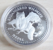 Nepal 500 Rupees 1992 Wildlife Red Panda Silver
