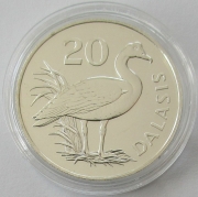 Gambia 20 Dalasis 1977 15 Years WWF Spur-Winged Goose Silver BU