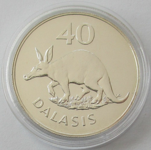 Gambia 40 Dalasis 1977 15 Years WWF Aardvark Silver BU