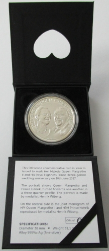 Denmark 500 Kroner 2017 Golden Wedding 1 Oz Silver