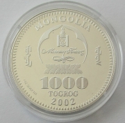 Mongolia 1000 Togrog 2002 Genghis Khan Silver