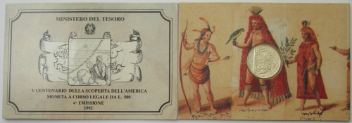 Italien 500 Lire 1992 500 Jahre Amerika BU
