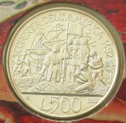 Italy 500 Lire 1992 500 Years America Silver BU