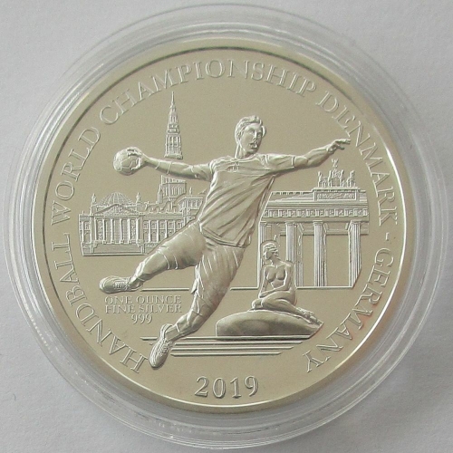 Fiji 1 Dollar 2019 Handball World Championship in Denmark & Germany 1 Oz Silver