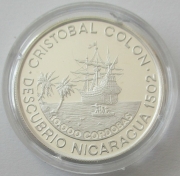 Nicaragua 10000 Cordobas 1989 500 Years America Santa Maria Silver