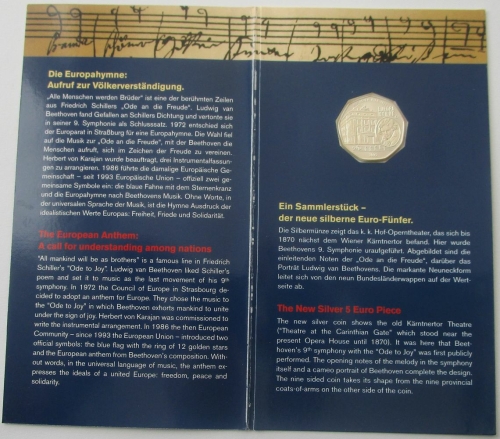 Austria 5 Euro 2005 Eurostar 10 Years EU Membership Silver BU
