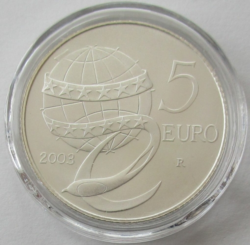 Italy 5 Euro 2003 1 Year Monetary Union Silver BU