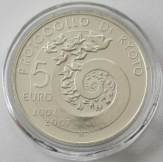 Italy 5 Euro 2007 10 Years Kyoto Protocol Silver BU