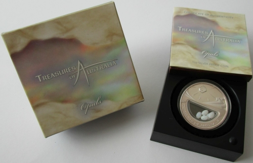 Australia 1 Dollar 2008 Treasures of Australia Opals 1 Oz Silver