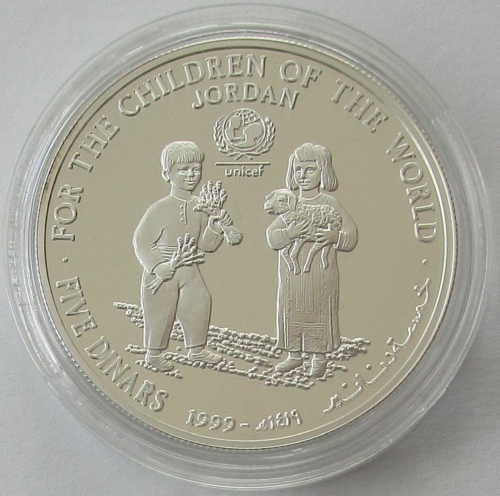Jordan 5 Dinars 1999 UNICEF Silver