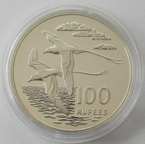 Seychelles 100 Rupees 1978 15 Years WWF White-Tailed Tropicbird Silver BU