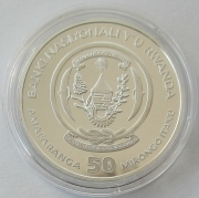 Rwanda 50 Amafaranga 2008 Wildlife Gorilla 1 Oz Silver Proof