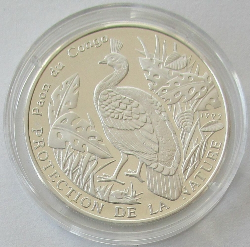 Congo 500 Francs 1992 Wildlife African Peafowl Silver