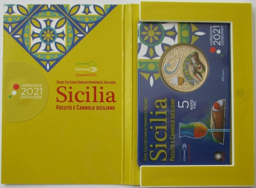Italien 5 Euro 2021 Gastronomie Sicilia Passito & Cannolo