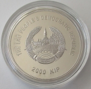 Laos 2000 Kip 2014 Lunar Horse Jade 2 Oz Silver