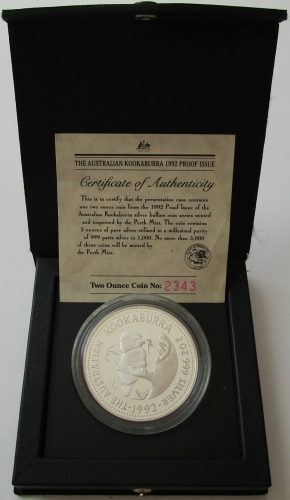 Australia 2 Dollars 1992 Kookaburra 2 Oz Silver Proof