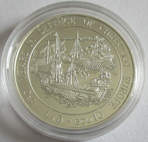Malta 5 Liri = 10 ECU 1993 430 Years in Defence of Christian Europe Silver
