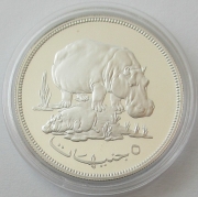 Sudan 5 Pounds 1976 15 Years WWF Hippopotamus Silver Proof