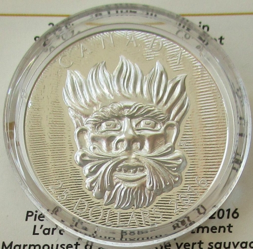 Canada 25 Dollars 2016 Sculptural Art of Parliament Grotesque Wild Green Man Silver