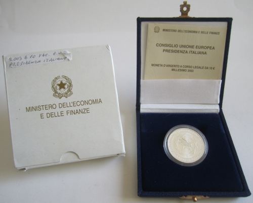 Italy 10 Euro 2003 Council Presidency Silver BU