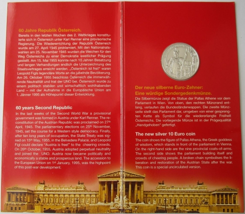 Österreich 10 Euro 2005 60 Jahre Zweite Republik BU