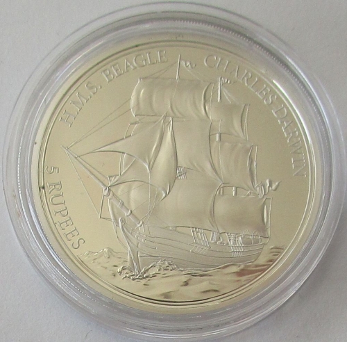 Seychelles 5 Rupees 2018 Ships HMS Beagle von Charles Darwin Silver