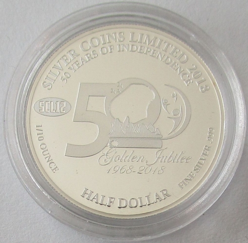 Nauru 1/2 Dollar 2018 SCL12 50 Years Independence 1/10 Oz Silver