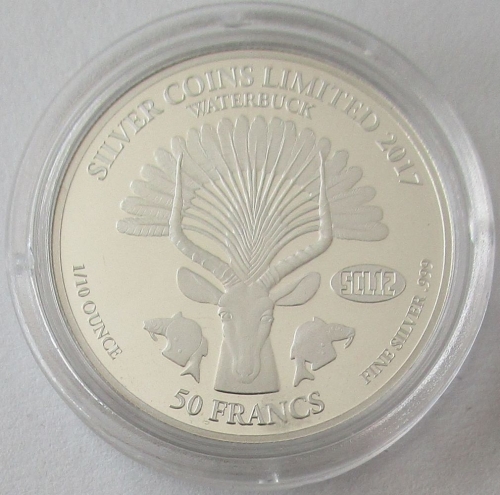 Djibouti 50 Francs 2017 SCL12 Waterbuck 1/10 Oz Silver