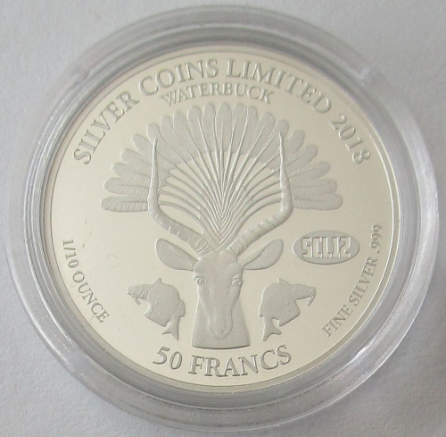 Djibouti 50 Francs 2018 SCL12 Waterbuck 1/10 Oz Silver